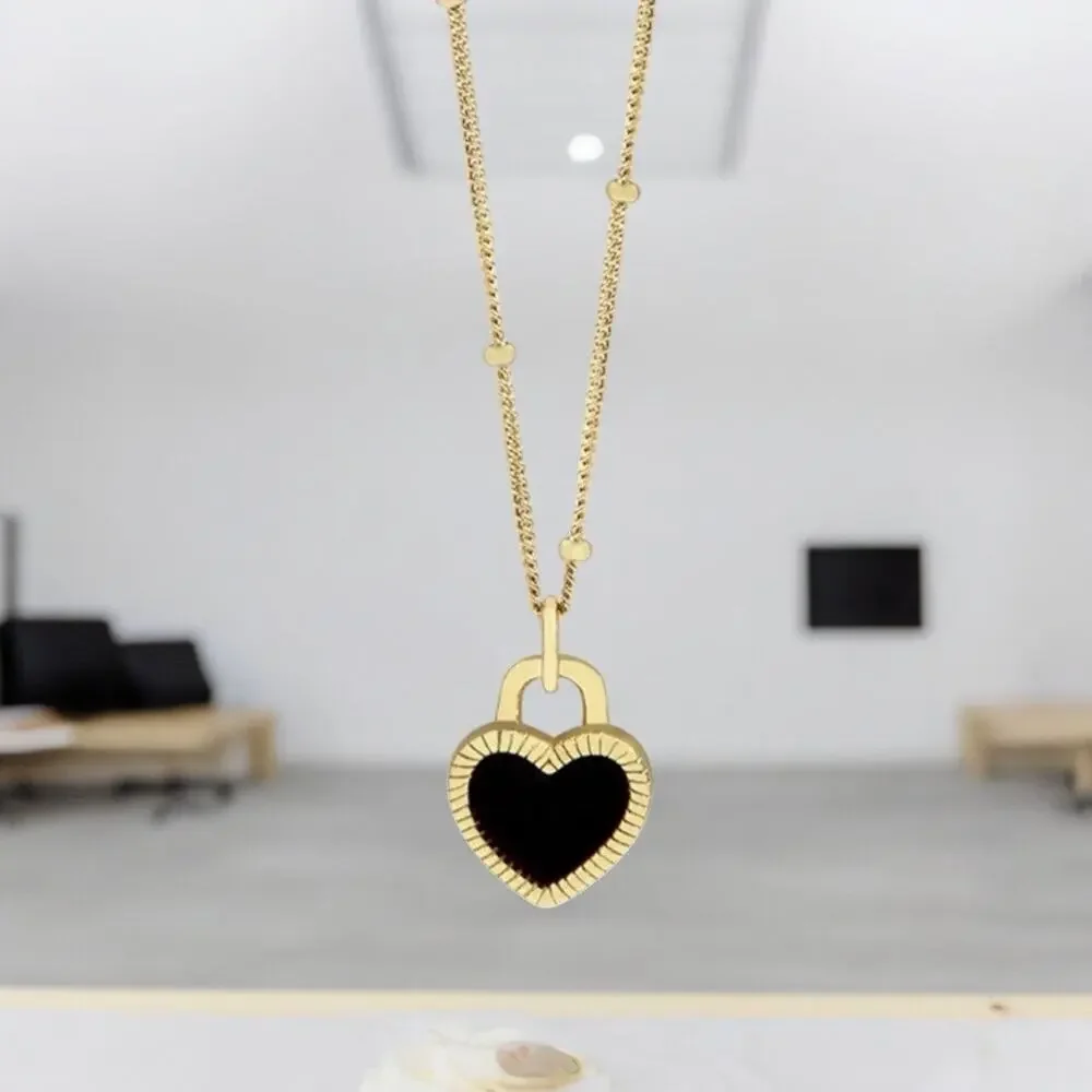 NEW 18K yellow gold plated sterling silver reversible heart necklace jewelry B8A